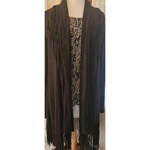 J46  Fantazia western open front cardigan with fringe